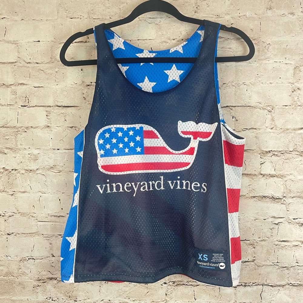 Vineyard Vines Performance XS Reversible Mesh Tank Top RWB Patriotic Whale Flag